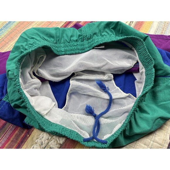 Vtg 90s Players By Van Heusen Sport Swim Trunks Green Blue Purple Colorblock M - Picture 4 of 7